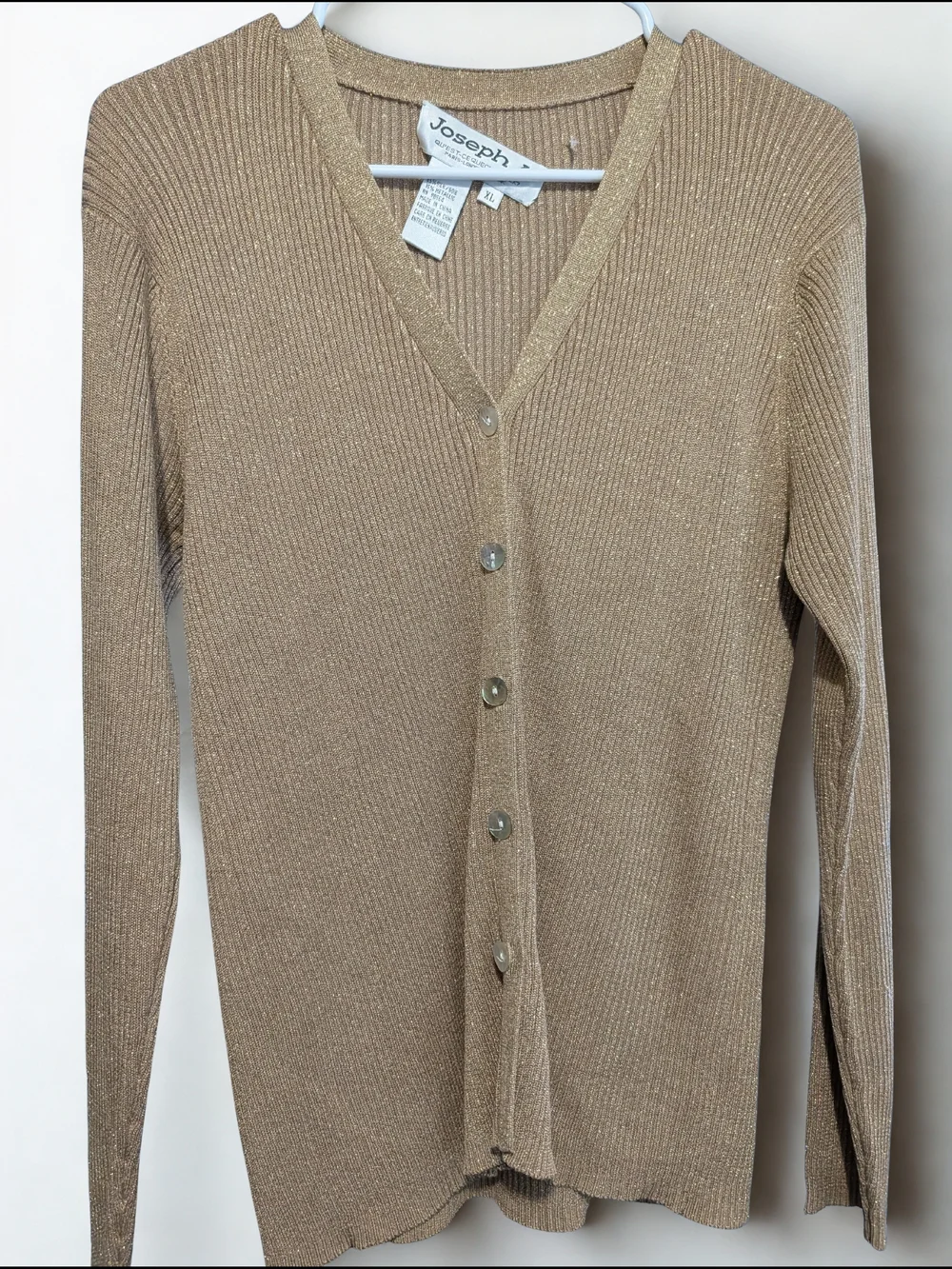 Joseph A Gold Shimmer Ribbed Button-Up Cardigan